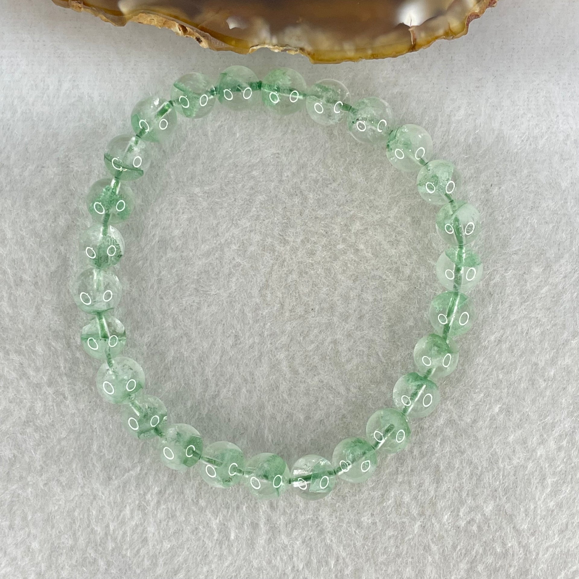 Special Grade Natural Green Phantom Quartz Bracelet 12.78g 15.5cm 7.2mm 26 Beads - Huangs Jadeite and Jewelry Pte Ltd