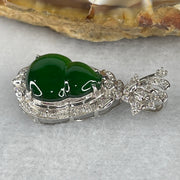 18K White Gold ICY Type A Green Omphasite Jadeite Hulu with Natural Diamonds Pendant 2.09g 27.3 by 13.8 by 6.7mm - Huangs Jadeite and Jewelry Pte Ltd
