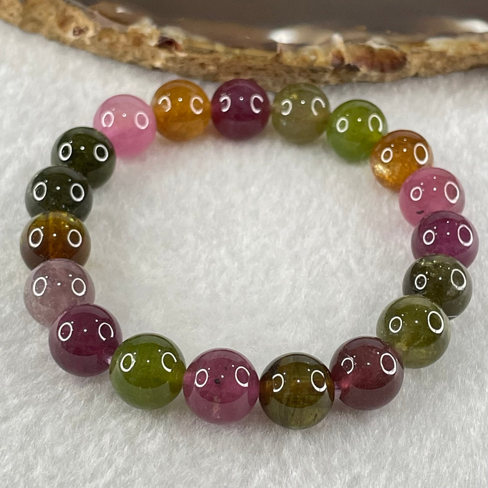 Good Grade Natural Tourmaline Crystal Bracelet 电气石 27.84g 15.5cm 9.8mm 19 Beads - Huangs Jadeite and Jewelry Pte Ltd