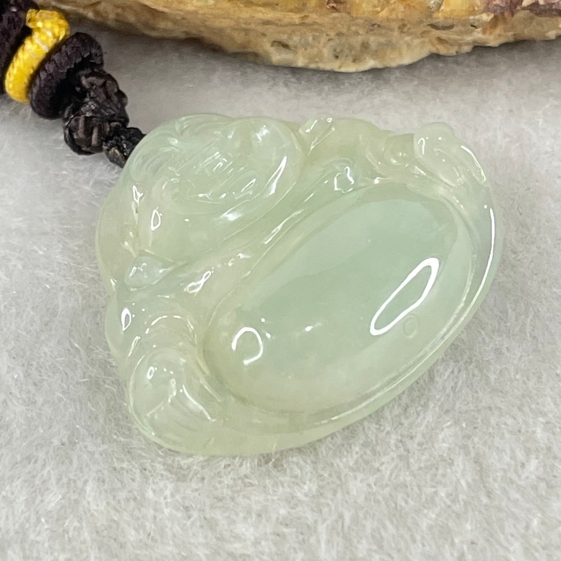 Type A Icy Faint Green Jadeite Milo Buddha Pendant 3.01g 22.4 by 27.1 by 6.0mm - Huangs Jadeite and Jewelry Pte Ltd