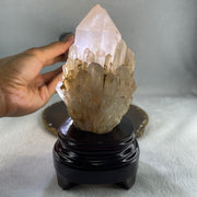Natural Clear White Quartz Tower Cluster with Wooden Stand 640.8g 87.6 by 82.3 by 160.0mm - Huangs Jadeite and Jewelry Pte Ltd