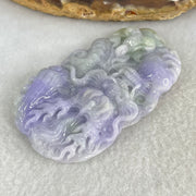 Type A Bright Intense Lavender Green Jadeite Double Sided Dragon with Benefactor Pendant 39.73g 65.0 by 37.4 by 9.8mm - Huangs Jadeite and Jewelry Pte Ltd