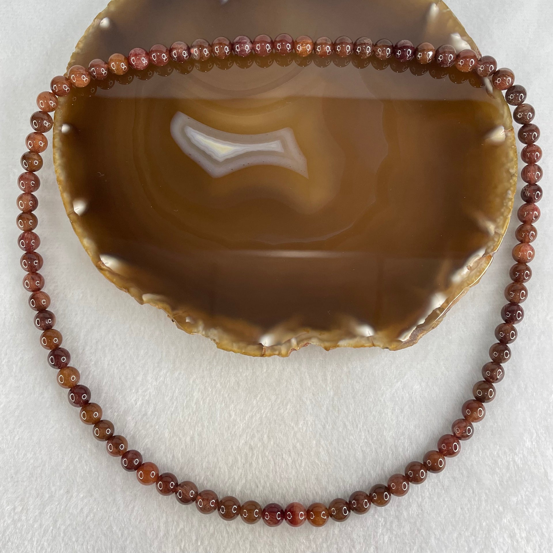 Above Average Grade Natural Copper Rutilated Quartz Beads Elastic Necklace 37.85g 40cm 7.4mm 77 Beads - Huangs Jadeite and Jewelry Pte Ltd