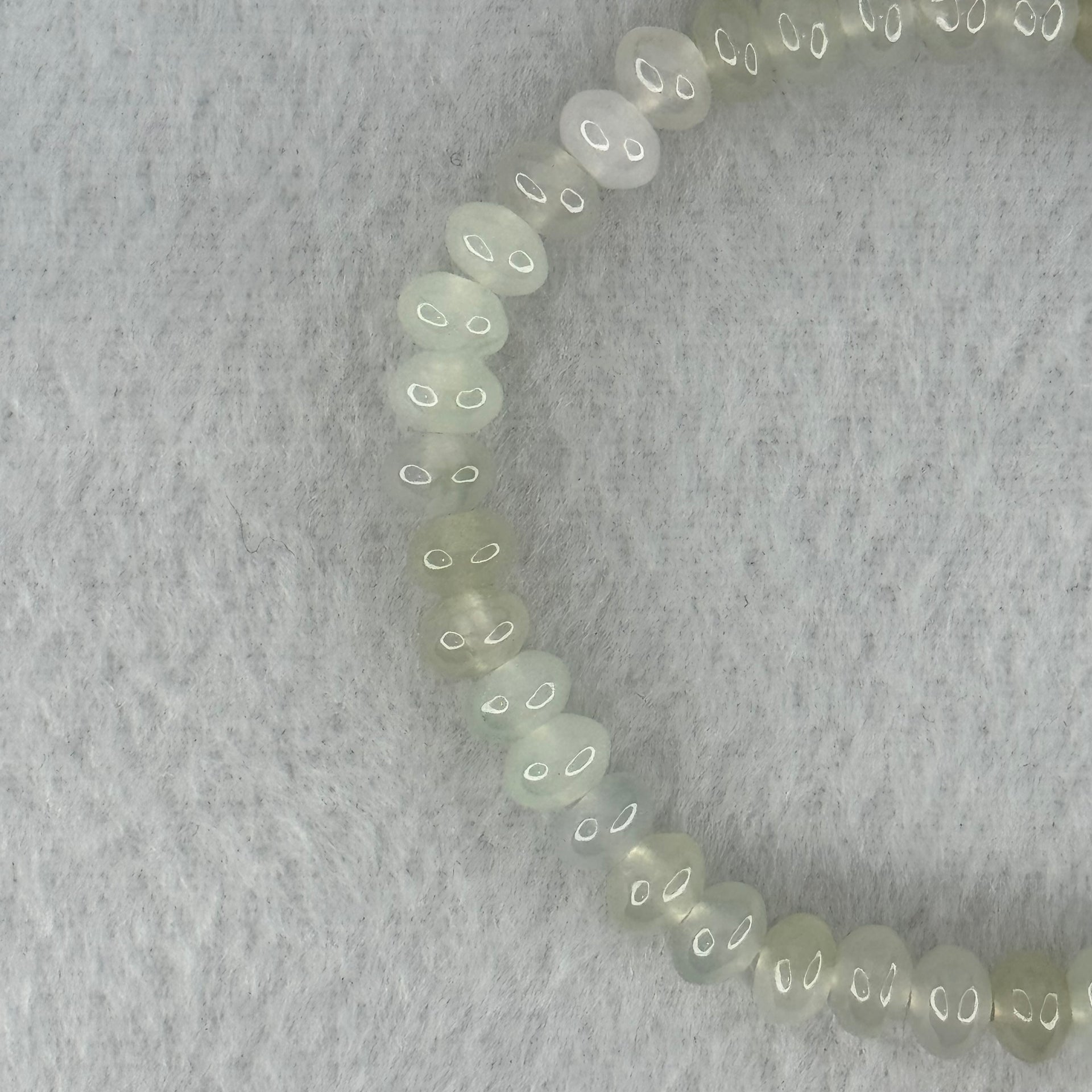 Type A Icy Faint Green to White  Jadeite Donut Beads Bracelet 10.325g 15.5cm 5.7mm 45 Beads - Huangs Jadeite and Jewelry Pte Ltd
