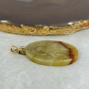 (Pre Love) Lotus on Water by Master Yun Long Zi Type A Yellow Red Jadeite Mother Mary in 18K 750 Yellow Gold Clasp 18.38g 34.1 by 30.1 by 6.8mm with Complete Box 2,124.3g - Huangs Jadeite and Jewelry Pte Ltd