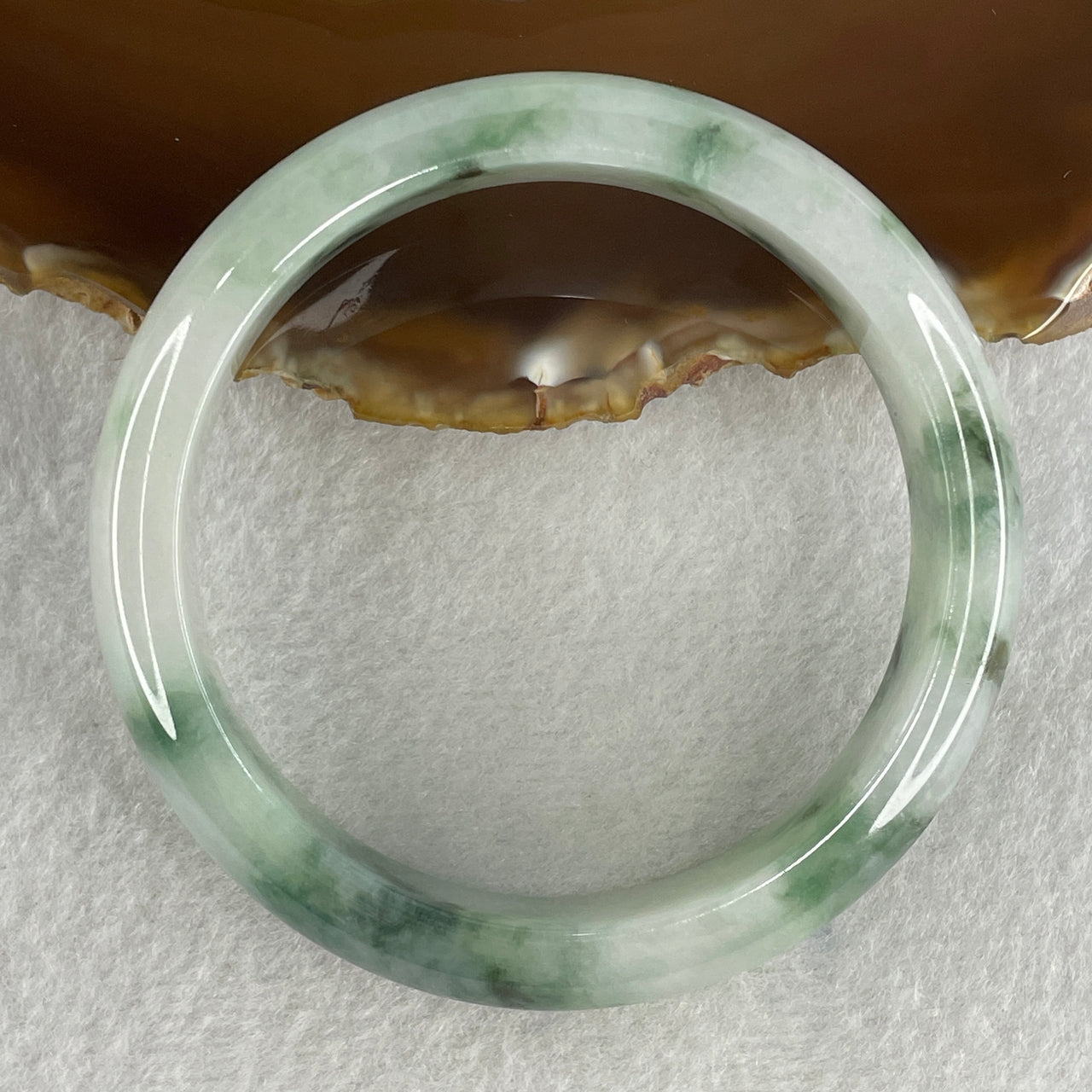 Certified Type A Natural Light Green with Old Mine Green and Brownish Piao Hua Jadeite Bangle 59.79g Inner Diameter 58.2mm 13.6 by 9.5mm (Very Slight Internal Line )