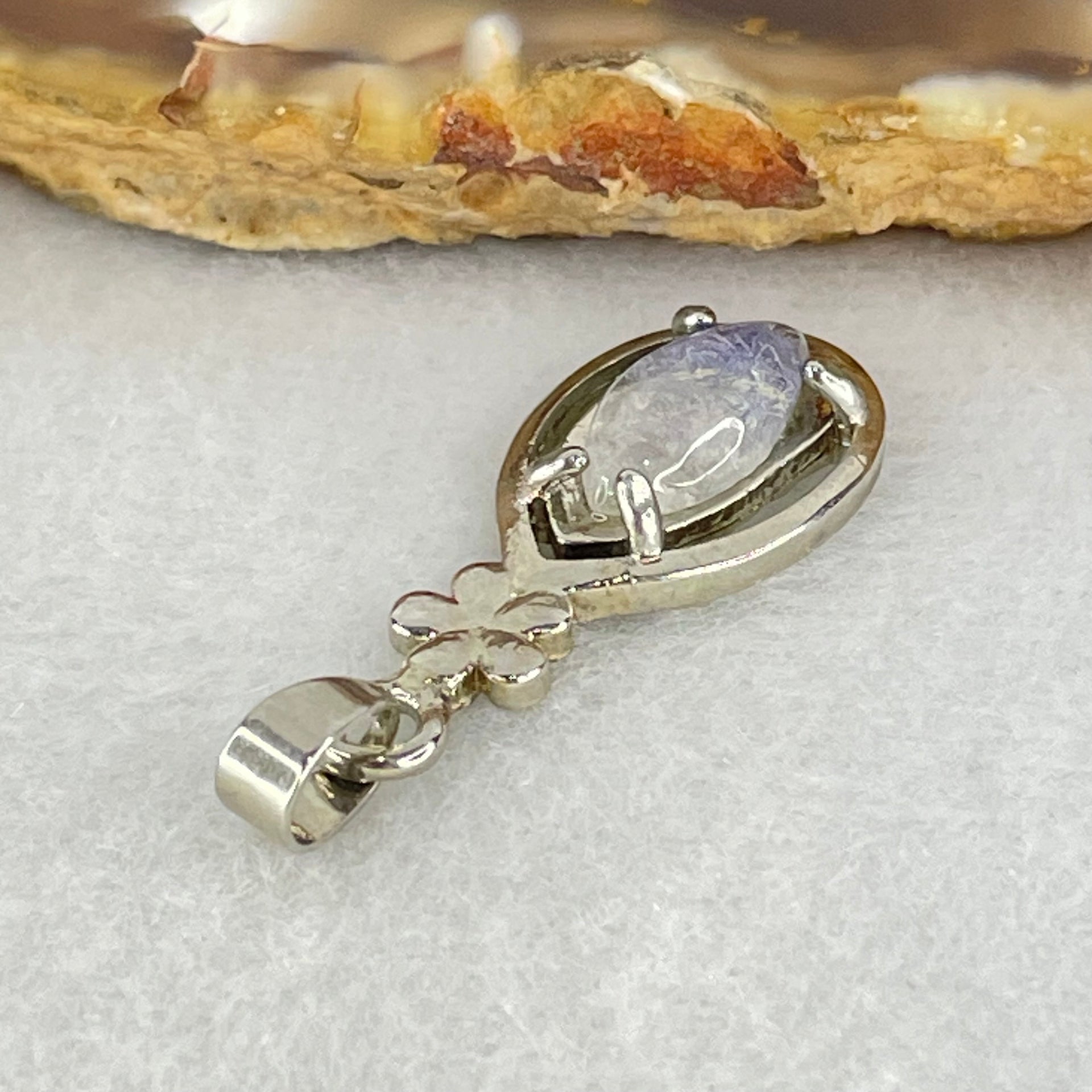 Good Grade Rare Natural Blue Dumortierite Rutilated Quartz in S925 Pendant 2.10g 11.6 by 6.0 by 3.5mm - Huangs Jadeite and Jewelry Pte Ltd