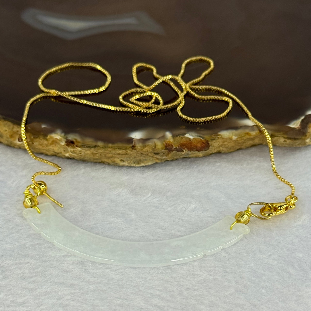 Type A ICY Green Jadeite with Gold Color Necklace 5.49g 60.4 by 8.9 by 2.0mm - Huangs Jadeite and Jewelry Pte Ltd