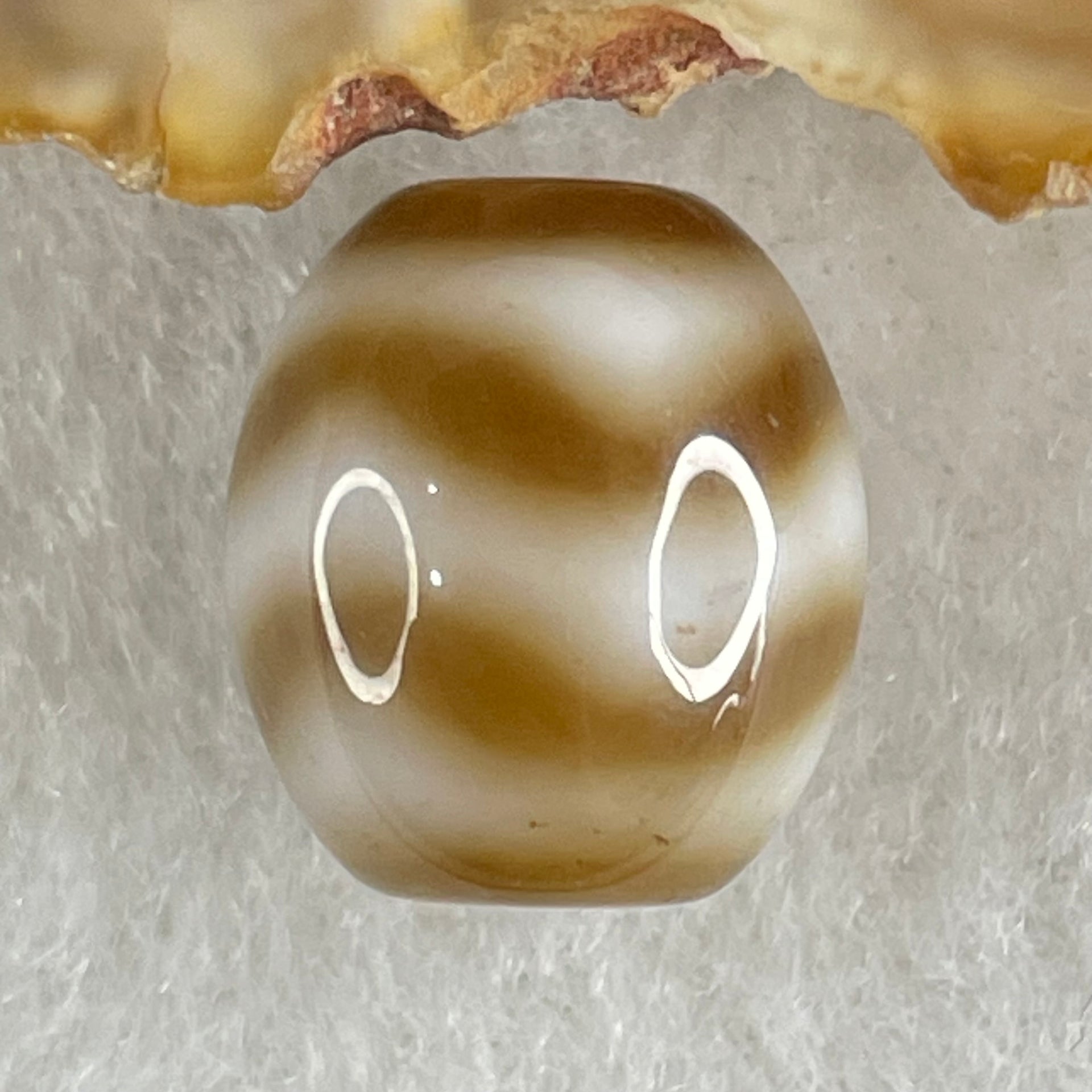 Natural Powerful Tibetan Old Oily Agate Water Wave Daluo Amulet (Tian Zhu) Dzi Bead 2.81g 13.5 by 12.1mm - Huangs Jadeite and Jewelry Pte Ltd