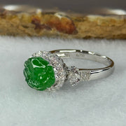 Type A Burmese Jade Jadeite Pixiu Head in 18k white gold with white sapphires and diamonds 4.17g pixiu head 9.0 by 11.0 by 2.0mm inner diameter 17.4mm US7 HK15 with NGI Cert - Huangs Jadeite and Jewelry Pte Ltd