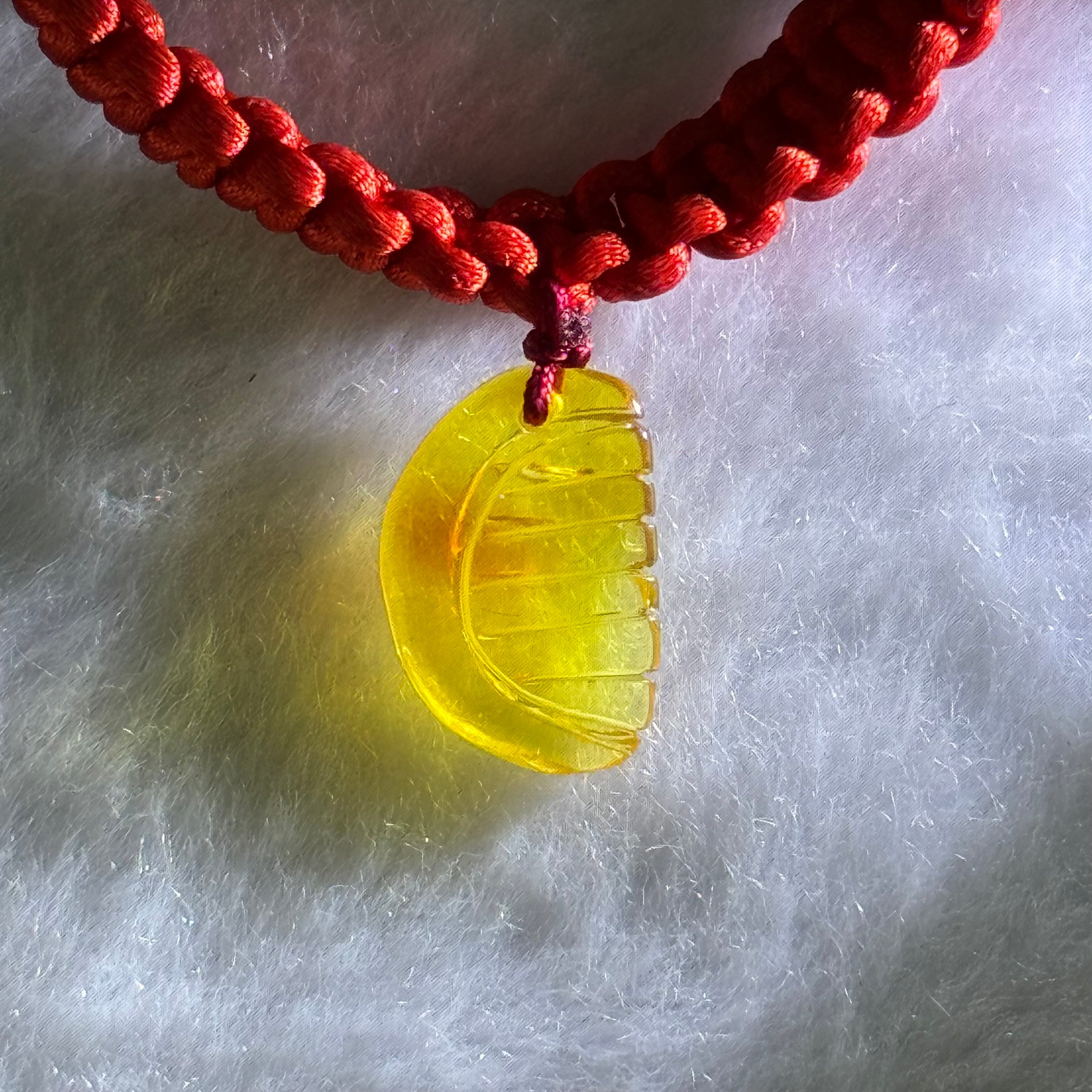 Natural Golden Yellow Amber Comb Charm in Red String Bracelet 2.57g Adjustable Size 17.1 by 11.5 by 3.3mm - Huangs Jadeite and Jewelry Pte Ltd