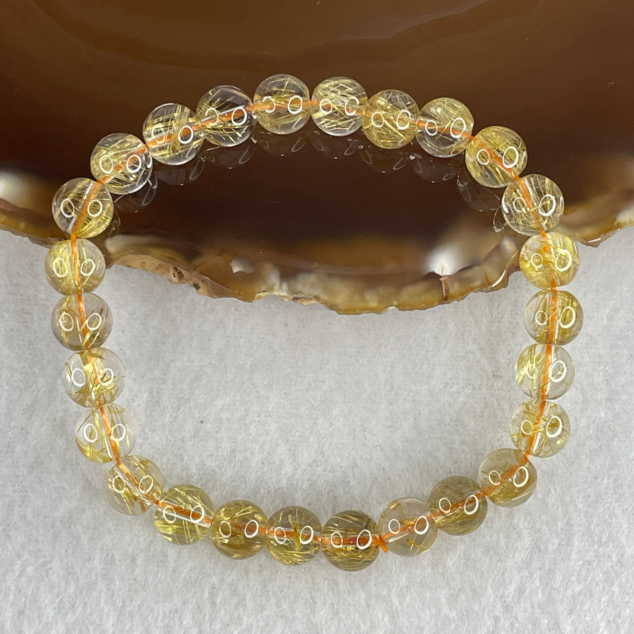 Certified Good Grade Natural Golden Rutilated Quartz Beads Bracelet | 7.8mm Golden Hair Crystal Wealth (15.87g | 16cm Wrist Sizing | 26 Beads)