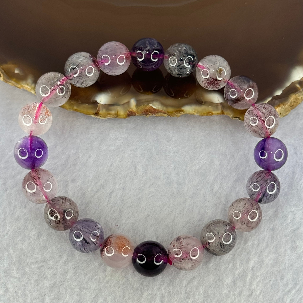 Natural Super 7 Beads Bracelet 25.69g 16.5cm 10.0mm 20 Beads - Huangs Jadeite and Jewelry Pte Ltd