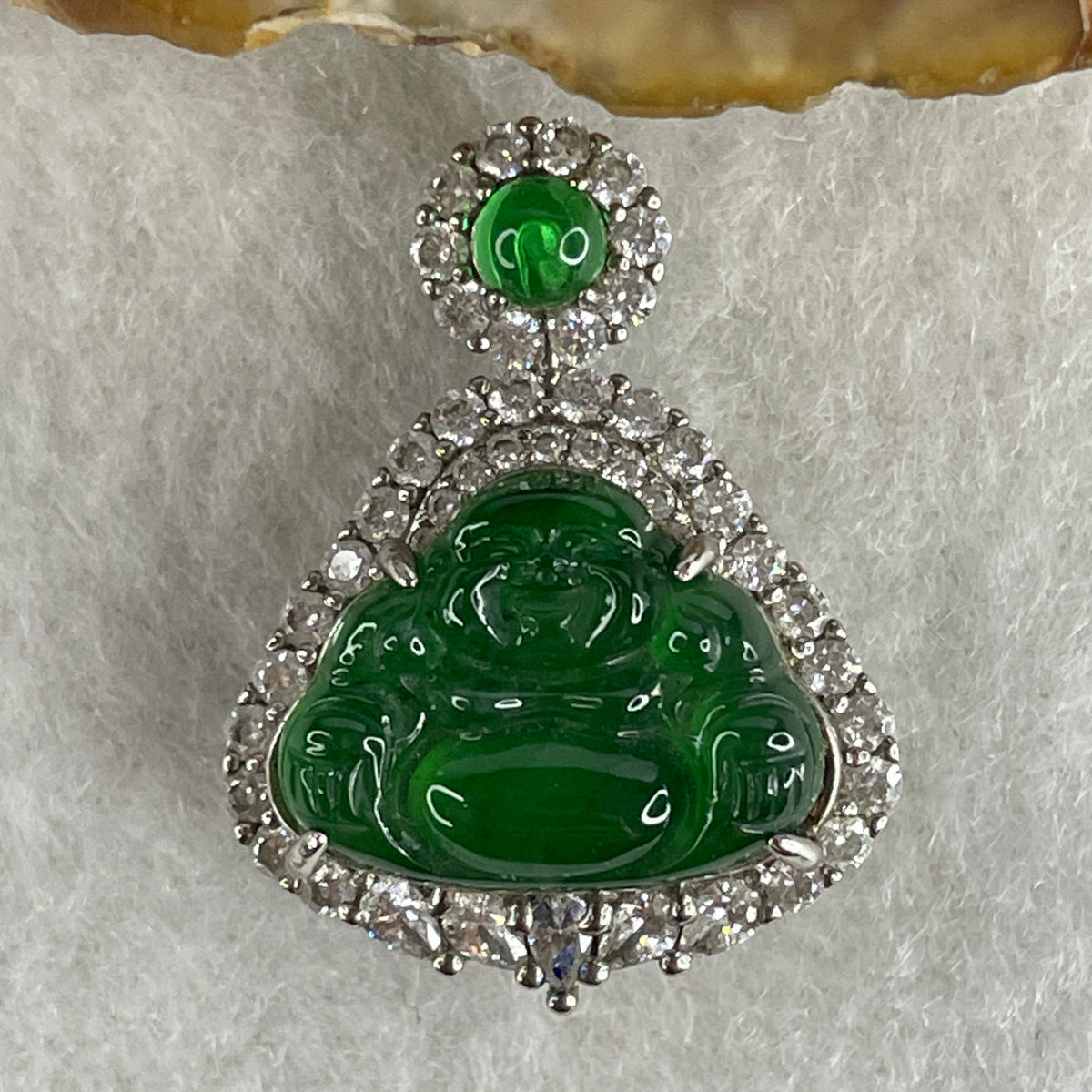 Natural Type A Omphacite Spicy Green Jadeite Milo Buddha Pendant in S925 Silver | (4.47g | 12.5 x 16.5 x 3.0mm | Power Catalyst, Laughing Buddha Joy & Fortune Anchor, Feng Shui Harmony & Abundance Pendant) - Huangs Jadeite and Jewelry Pte Ltd