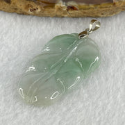 Natural Type A Semi Icy Faint Lavender Light Green Jadeite Prosperity Leaf Pendant in Silver Clasp Signifying Overnight Success 5.93g 39.4 by 23.6 by 3.7mm - Huangs Jadeite and Jewelry Pte Ltd
