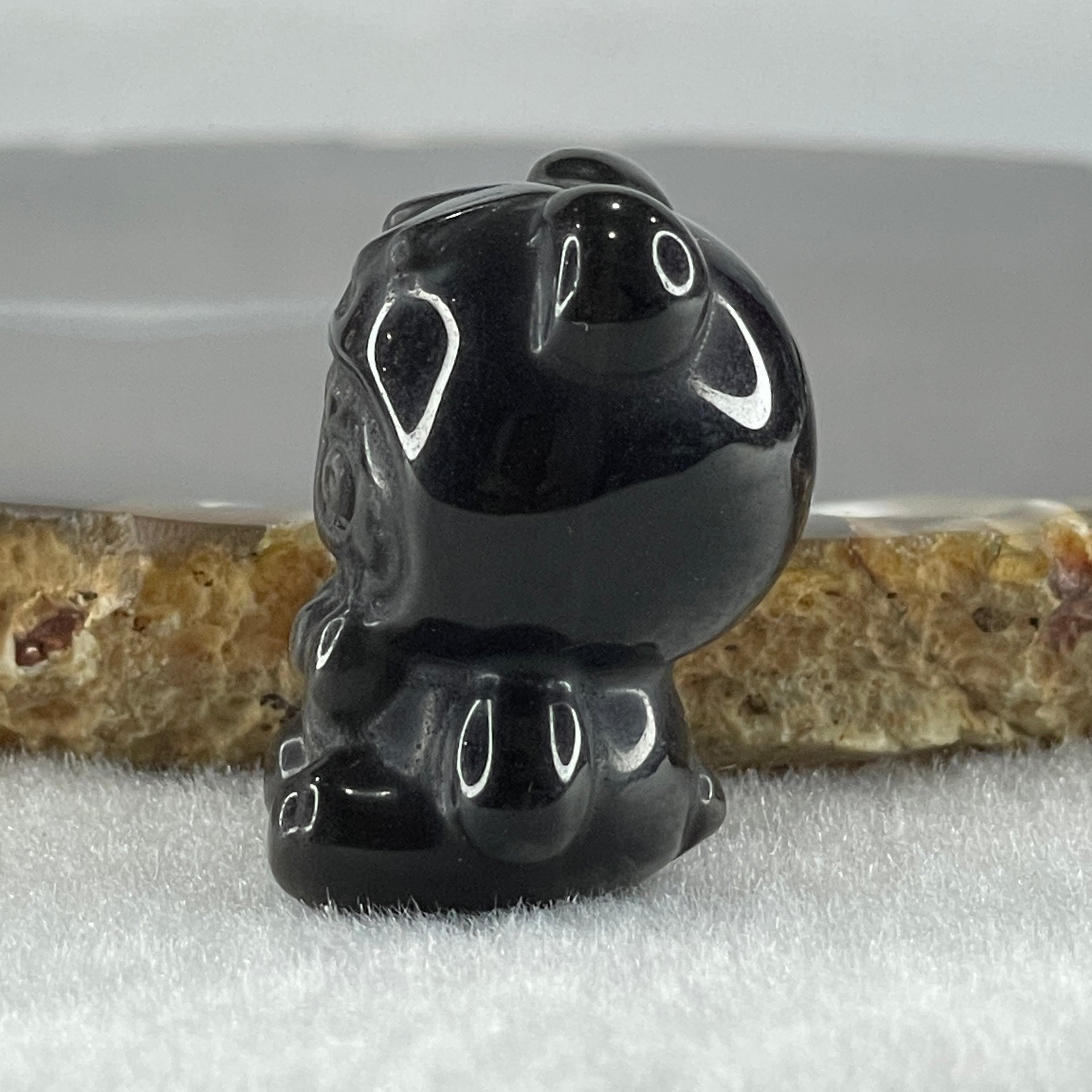 Black Obsidian Labubu Charm Display 15.67g 29.4 by 22.2 by 19.6mm - Huangs Jadeite and Jewelry Pte Ltd