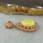 Natural Milk Royal White Amber with Crystals in Rose Gold Color Pendent 3.18g 14.1 by 10.0 by 5.0mm - Huangs Jadeite and Jewelry Pte Ltd