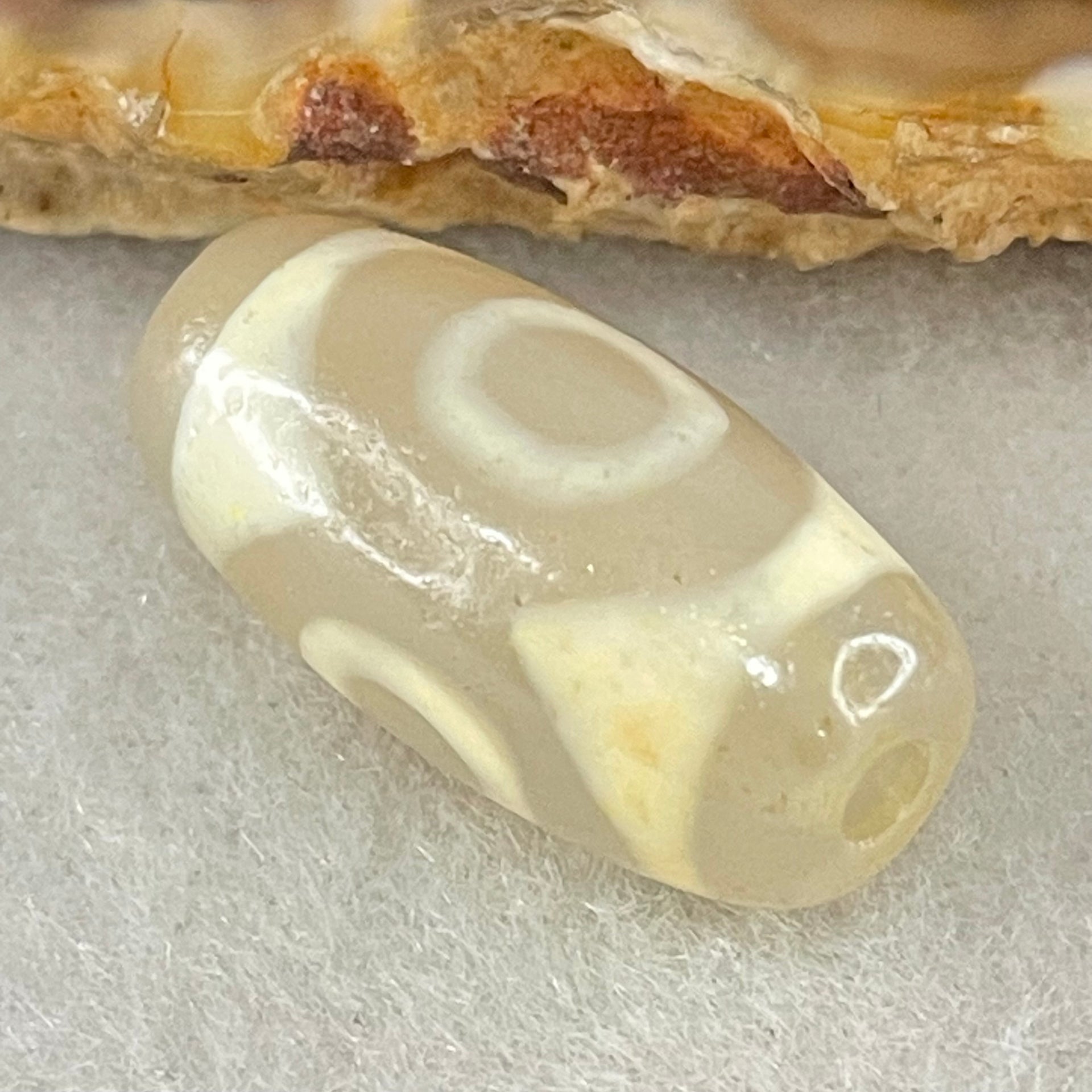 Natural Powerful Tibetan Old Oily Agate 3 Eyes Dzi Bead Heavenly Master (Tian Zhu) 三眼天诛 2.98g 20.1 by 10.2mm - Huangs Jadeite and Jewelry Pte Ltd