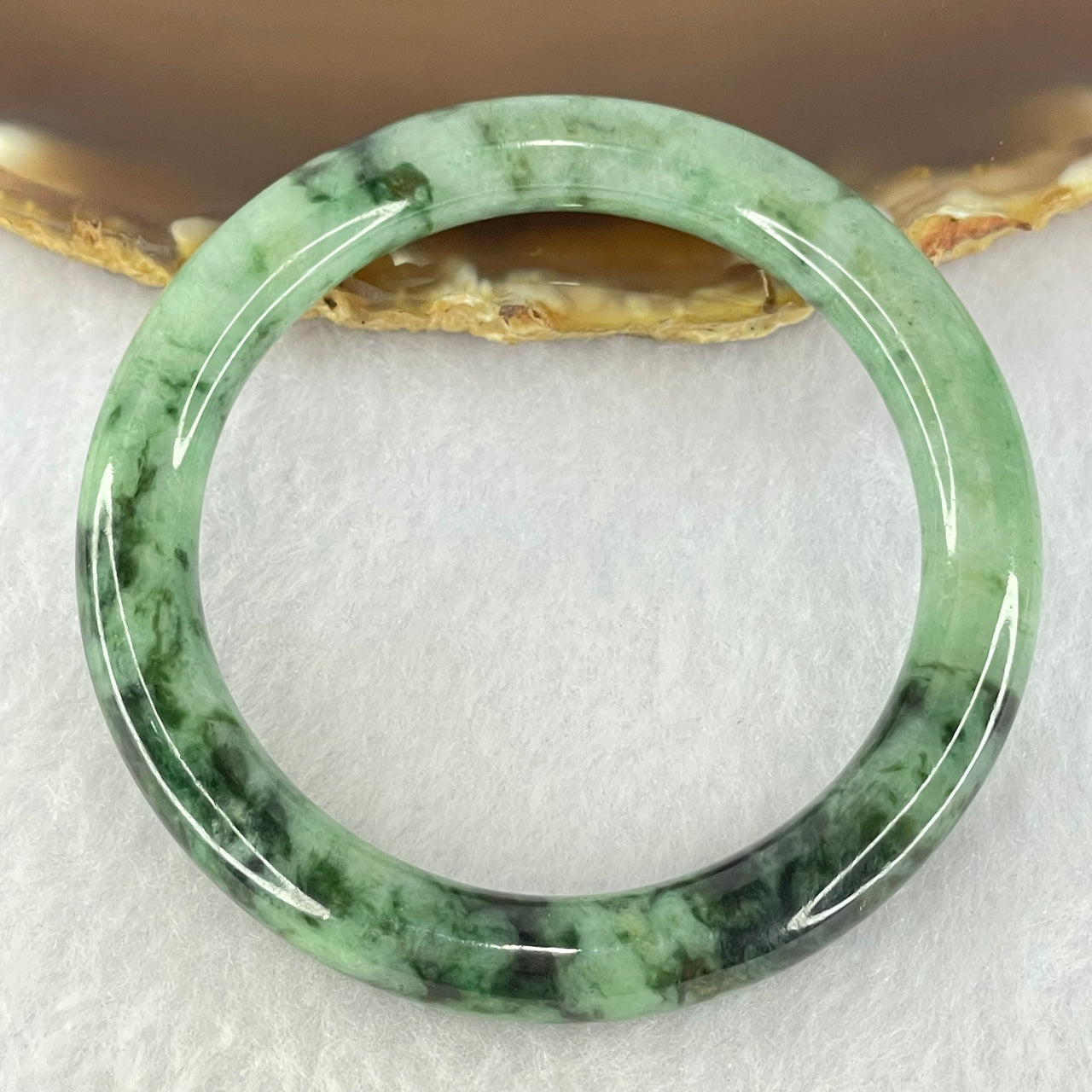 Type A Green and Moss Green Piao Hua Jadeite Bangle Internal Diameter 50.7mm 34.41g 8.3 by 8.6mm (Internal Lines) - Huangs Jadeite and Jewelry Pte Ltd