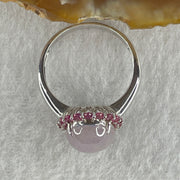 High Grade Natural Type A Bright Lavender Jadeite Cabouchon Oval Shape Ring in 18K AU750 White Gold with Natural Pink Sapphires 4.24g 11.2 by 9.3 by 5.8mm US6.8 HK15 - Huangs Jadeite and Jewelry Pte Ltd