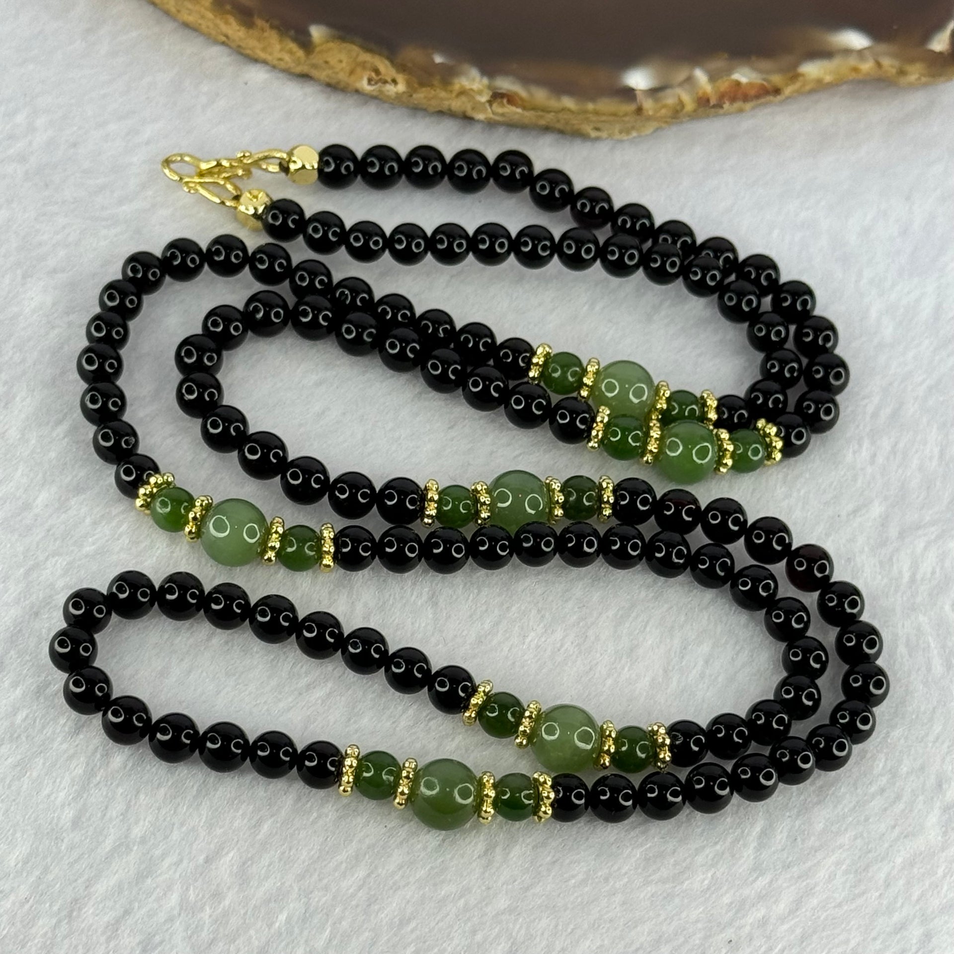Natural Black Gold King Amber Beads with Crystals Necklace 天然黑金翁王琥珀项链 24.48g 76cm 8.0mm 6 Beads 5.9mm 154 Beads - Huangs Jadeite and Jewelry Pte Ltd