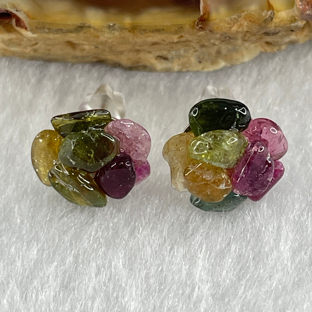 Natural Tourmaline Crystal Flower Earring in S925 Sliver 1.42g 10.2 by 4.5mm