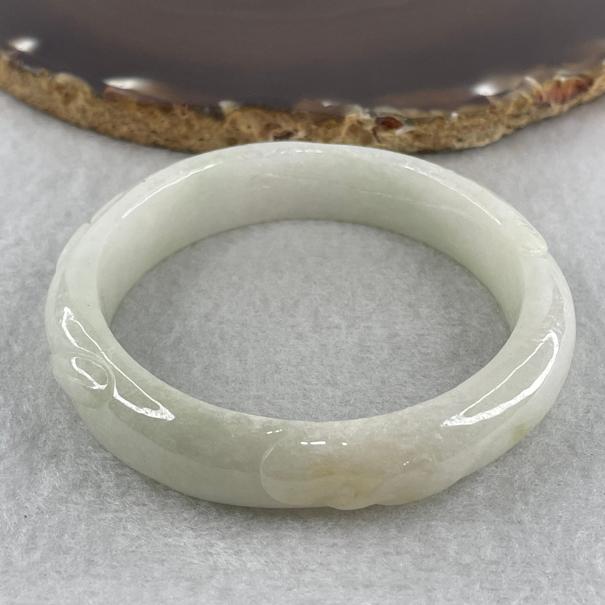 Natural Type A Light Green with Faint Lavender Jadeite Ruyi with Coins Bangle 51.57g Inner Diameter 54.3mm 13.4 by 8.2mm (Slight External Rough) - Huangs Jadeite and Jewelry Pte Ltd