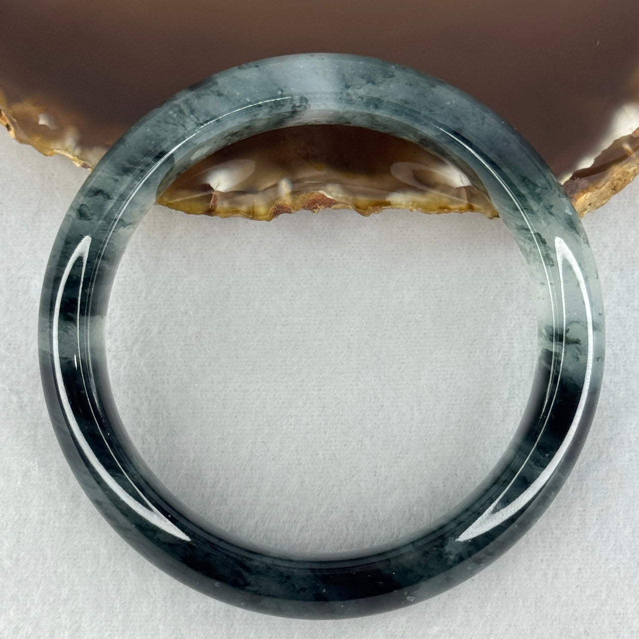 Transparent Colourless with Dark Greenish Black Piao Hua Sodium Feldspar Jade Bangle 水沫玉手镯 Internal Diameter 58.1mm 59.21g 15.6 by 9.0mm - Huangs Jadeite and Jewelry Pte Ltd