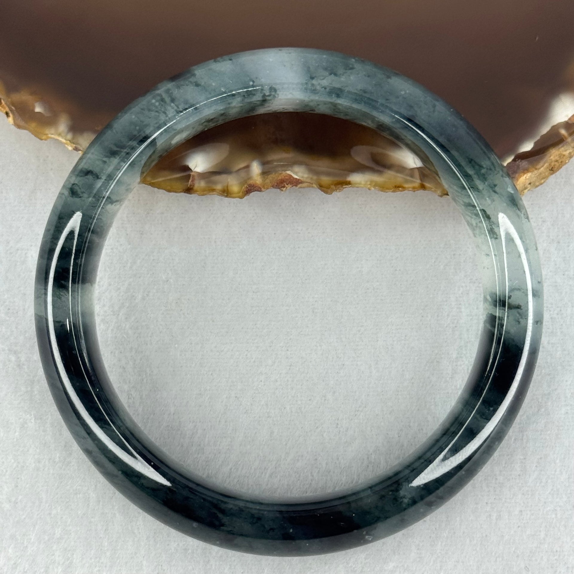 Transparent Colourless with Dark Greenish Black Piao Hua Sodium Feldspar Jade Bangle 水沫玉手镯 Internal Diameter 58.1mm 59.21g 15.6 by 9.0mm - Huangs Jadeite and Jewelry Pte Ltd