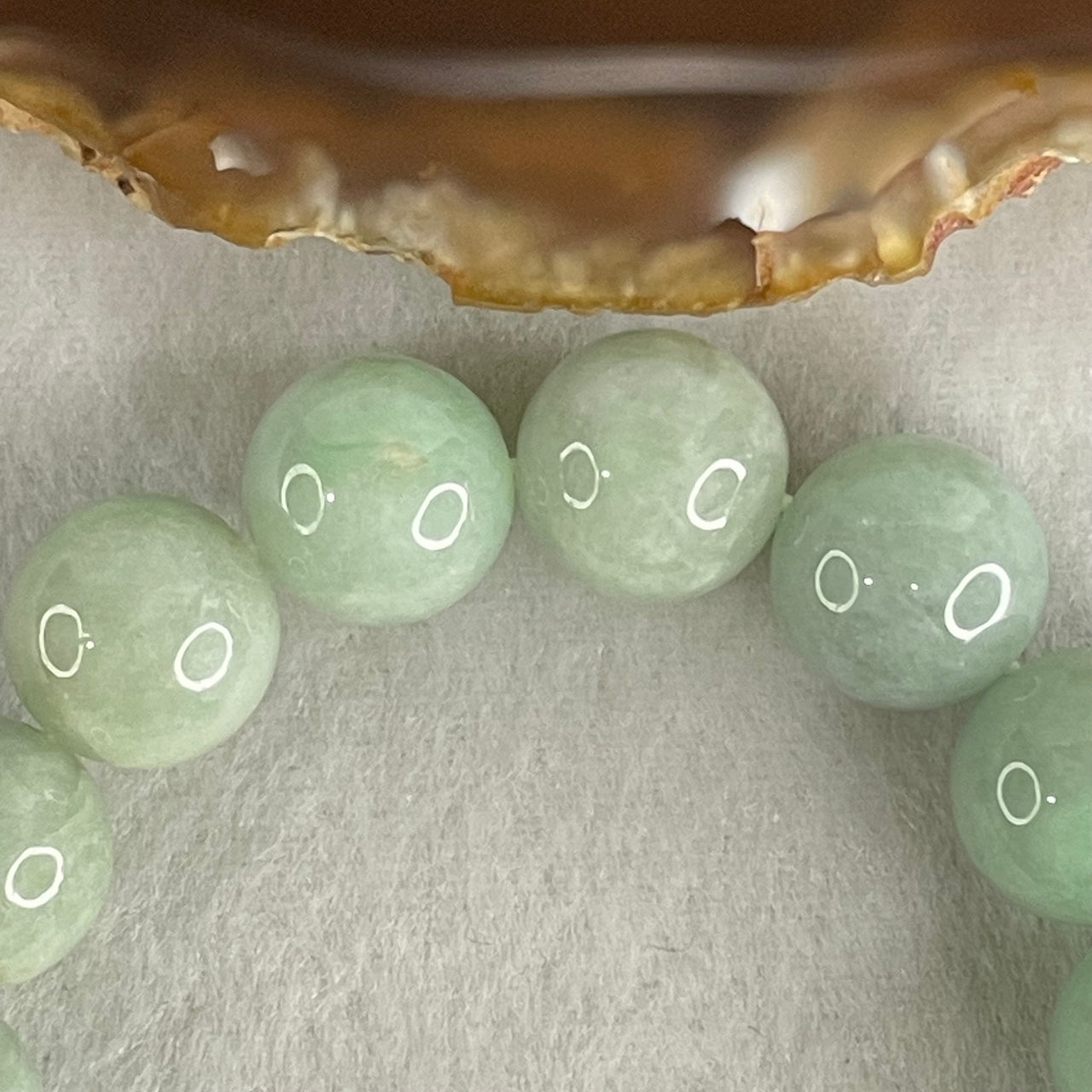 Type A Light Green Jadeite Beads Bracelet 67.56g 16cm 13.9mm 15 Beads (Slight Internal Lines) - Huangs Jadeite and Jewelry Pte Ltd