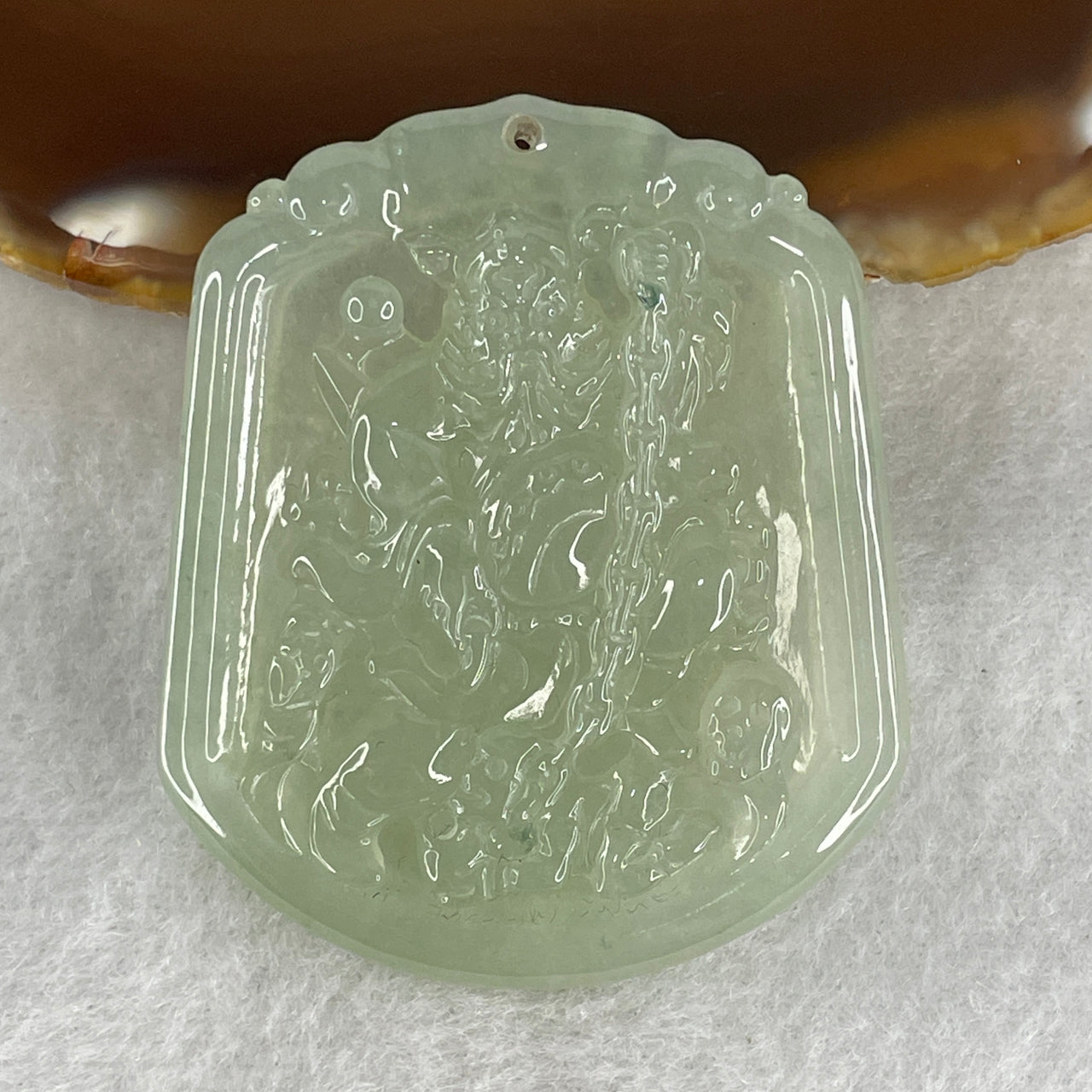 Natural Type A Icy Light Blueish Green Jadeite Zhong Kui Pendant | 23.25g Chinese Ghost Buster Protective Amulet (50.8mm)