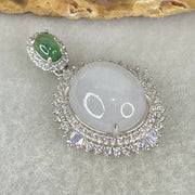 Type A Lavender and Old Mine Spicy Green Cabochon Jadeite in S925 Sliver with Crystal Charm 4.85g 14.2 by 12.2 by 7.0mm - Huangs Jadeite and Jewelry Pte Ltd