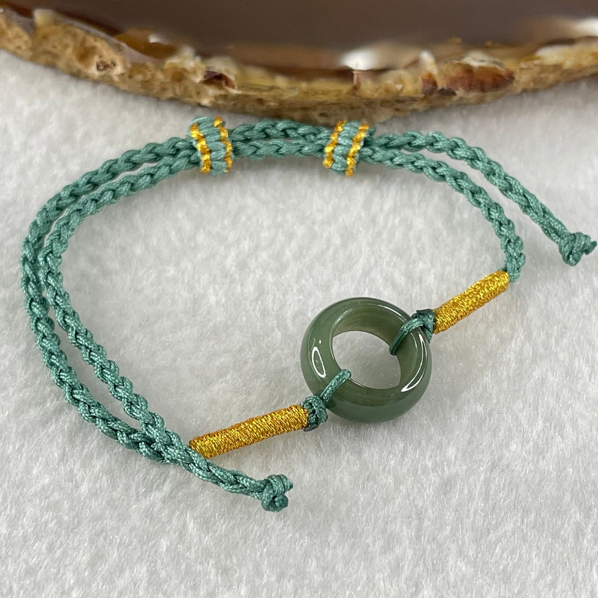 Type A Blueish Green Jadeite Ping An Kou Donut With String Bracelet 2.51g 15.0 by 6.2mm - Huangs Jadeite and Jewelry Pte Ltd