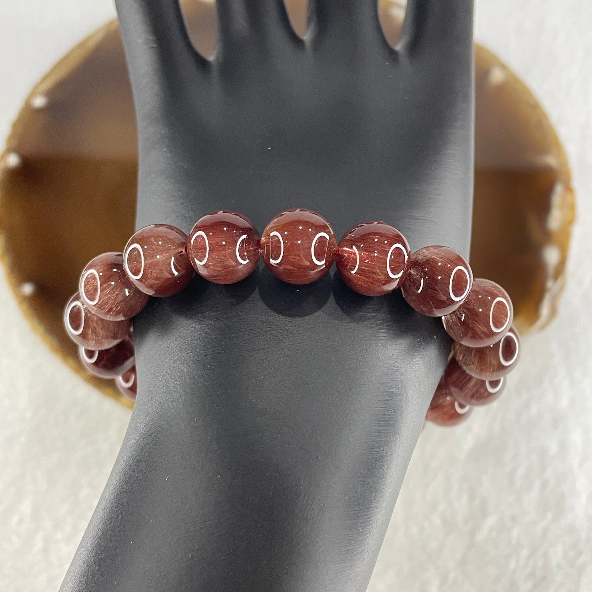 Good Grade Natural Red Rabbit Hair Rutilated Quartz Beads Bracelet 34.60g 16cm 11.2mm 18Beads - Huangs Jadeite and Jewelry Pte Ltd