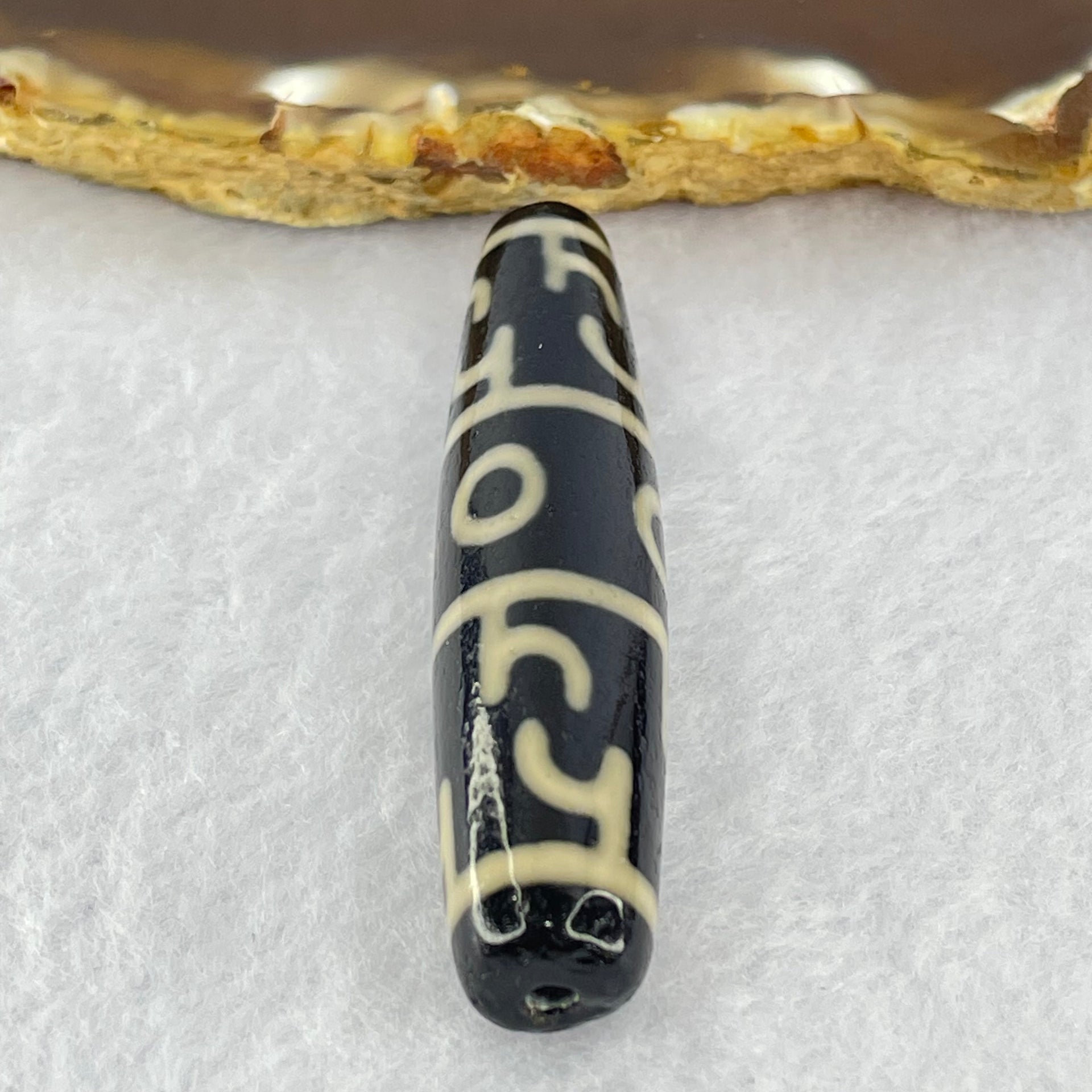 Natural Powerful Tibetan Old Oily Agate 3 Eyed Dharma Vajra Dzi Bead Heavenly Master (Tian Zhu) 三眼金刚杵天珠 13.67g 58.6 by 12.5mm - Huangs Jadeite and Jewelry Pte Ltd