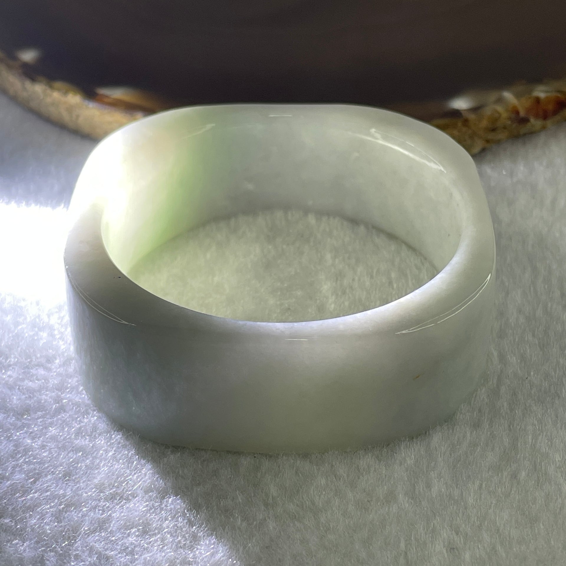 Type A Natural Green with Lavender Jadeite Squarish Rounded Bangle 69.02g Inner Diameter 49.9mm 19.6 by 8.0mm (Very Very Slight Internal Lines) - Huangs Jadeite and Jewelry Pte Ltd