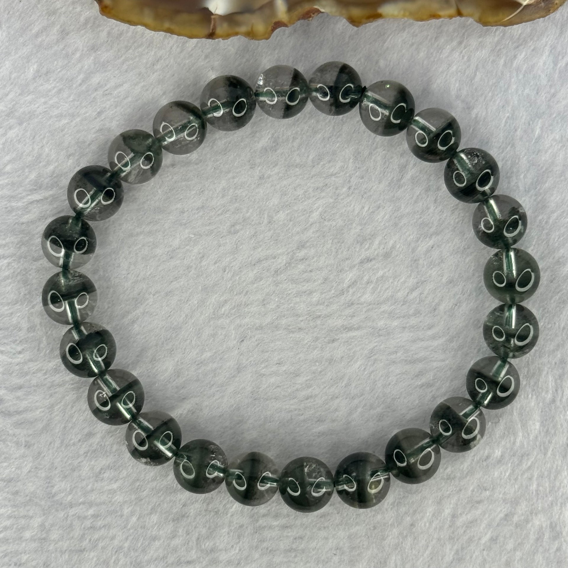 Very Good Grade Natural Green Phantom Quartz Beads Bracelet 18.44g 16.5cm 8.3mm 24 Beads - Huangs Jadeite and Jewelry Pte Ltd