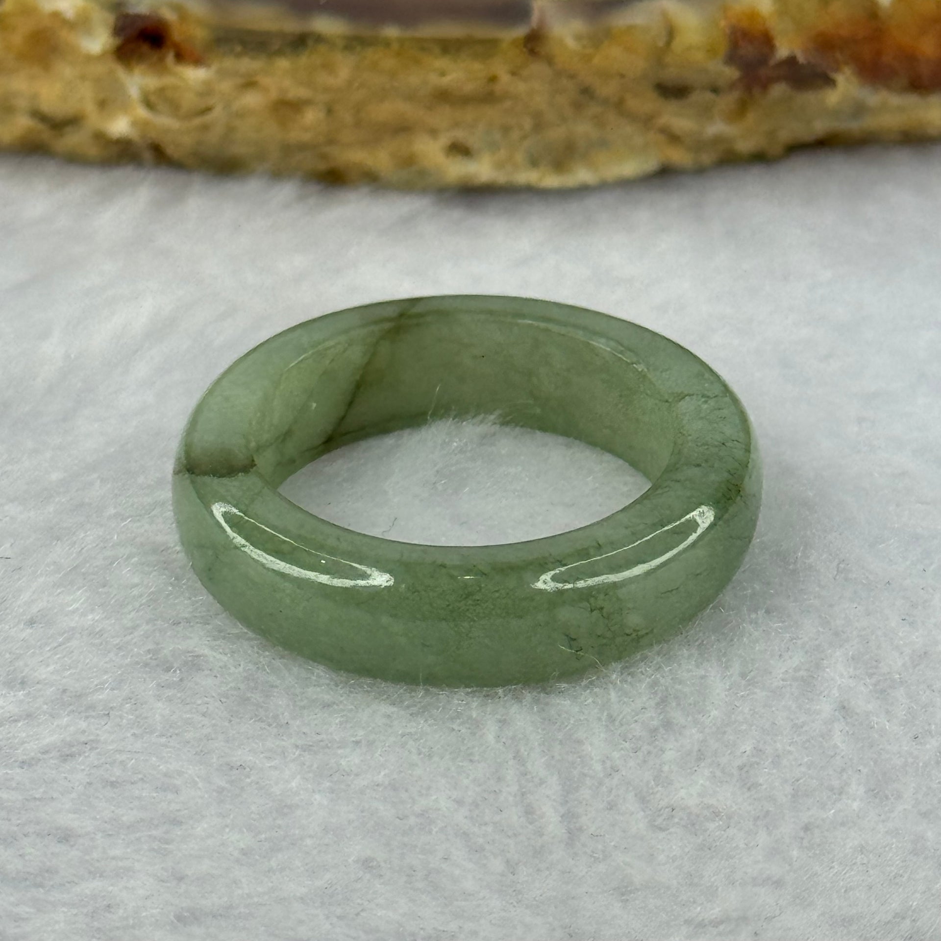 Type A Green with Brown Jadeite Ring 3.91g 5.8 by 3.6mm US7.25 HK15.75 (Slight External Line) - Huangs Jadeite and Jewelry Pte Ltd