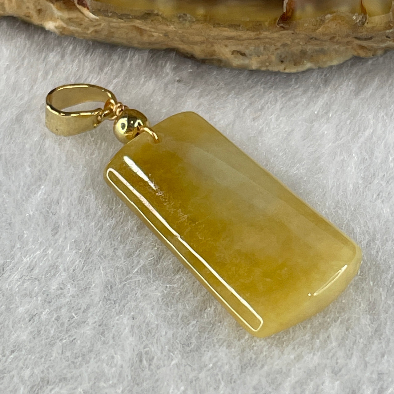 Type A Yellowish with White Patches Jadeite Wu Shi Pai Pendant 1.74g 20.9 by 10.7 by 3.0mm - Huangs Jadeite and Jewelry Pte Ltd