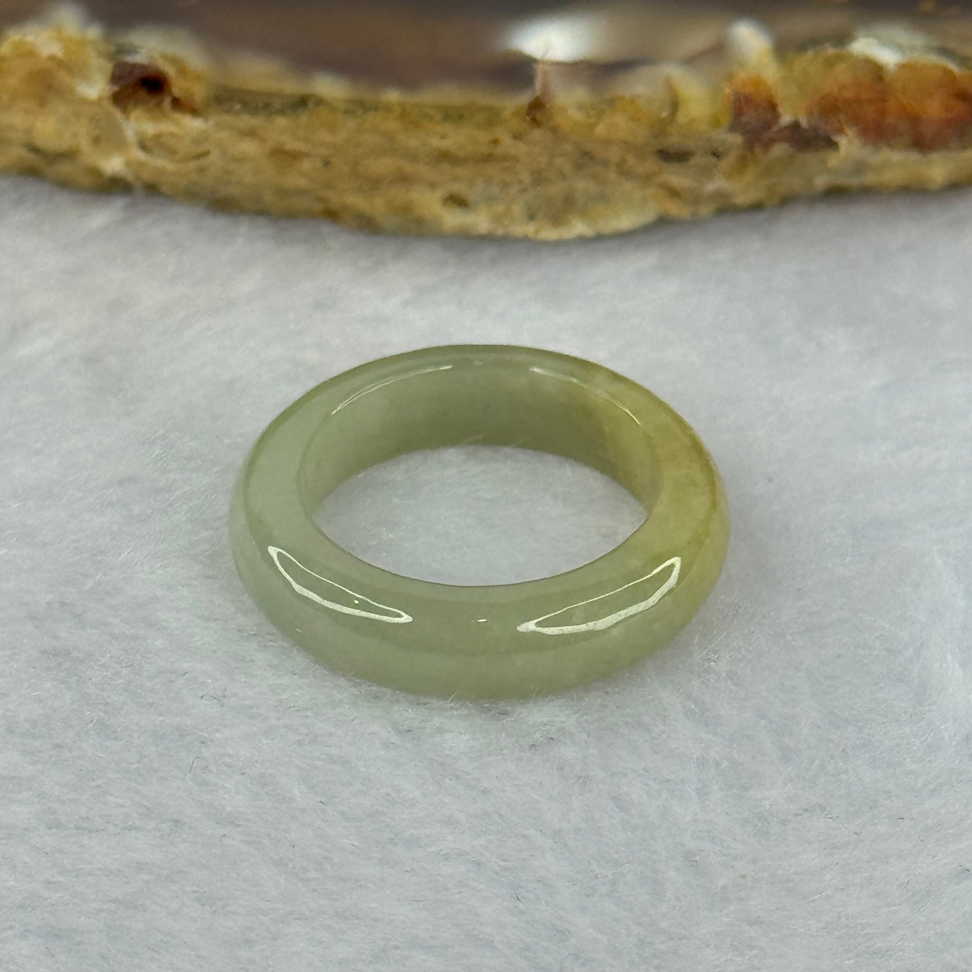 Type A Green with Yellowish Brown Patches Jadeite Ring 2.37g 4.7 by 3.3mm US4.25 HK9 - Huangs Jadeite and Jewelry Pte Ltd