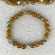 Type A Brown with Green Piao Hua Bracelet 15.50g 7.4 mm 25 Beads - Huangs Jadeite and Jewelry Pte Ltd