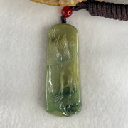 Type A Green with Yellow and Blueish Green Patches Jadeite Shan Shui with Guiren Benefactor seeking Enlightenment Pendant 18.17g 51.1 by 20.5 by 6.7mm - Huangs Jadeite and Jewelry Pte Ltd