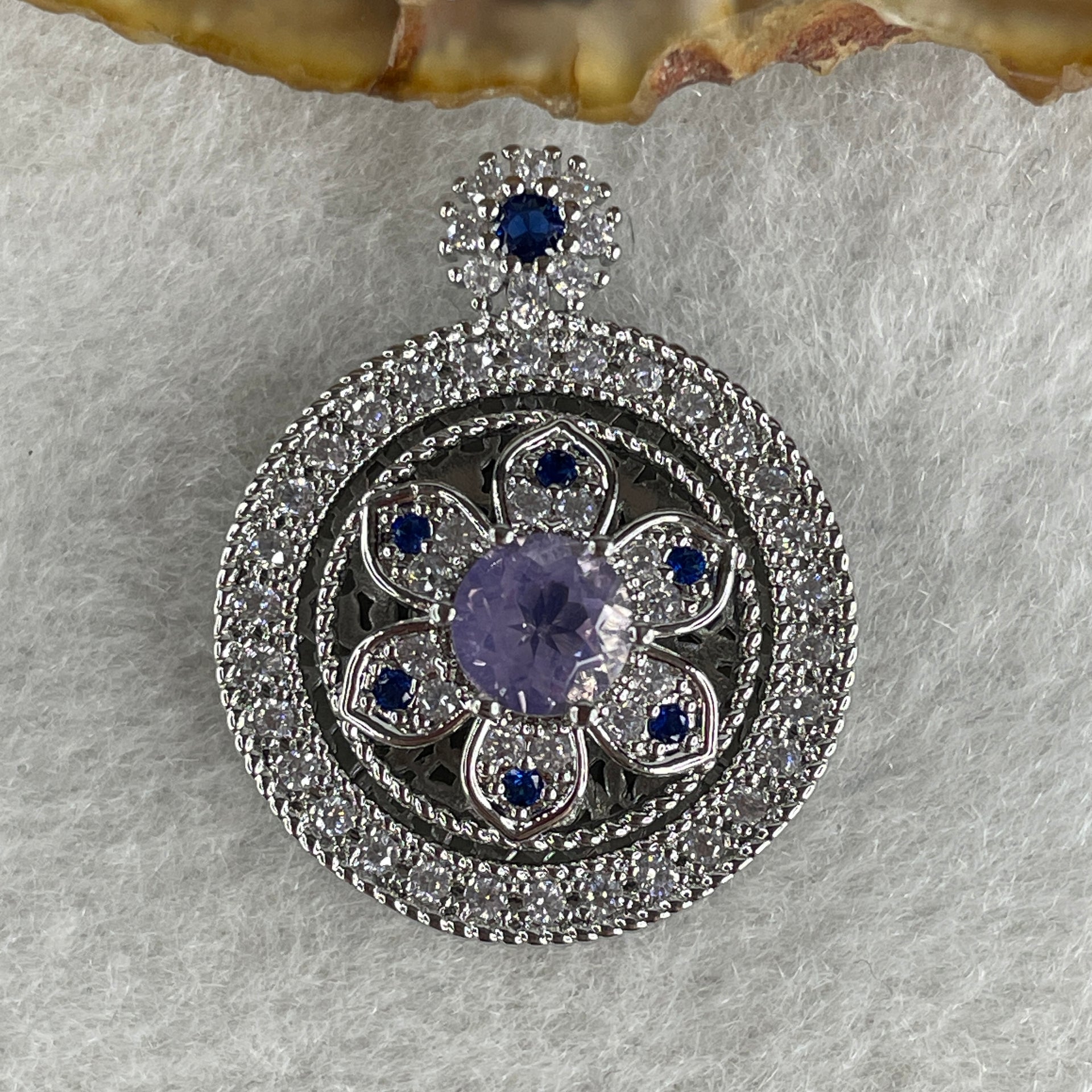 Natural Purple with Colorless and Blue Cubic Zirconia Beads Pendant in S925 Sliver 6.99g 6.0 by 2.0mm - Huangs Jadeite and Jewelry Pte Ltd