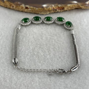 Natural Type A Omphacite Spicy Green Jadeite Cabochon Bracelet in S925 Silver | (7.76g | 16–18cm | 8.0 x 6.1 x 2.5mm x 5 Pcs | "Wǔ Fú Lín Mén" Five Blessings Anchor, Feng Shui Prosperity & Executive Charm Strand) - Huangs Jadeite and Jewelry Pte Ltd