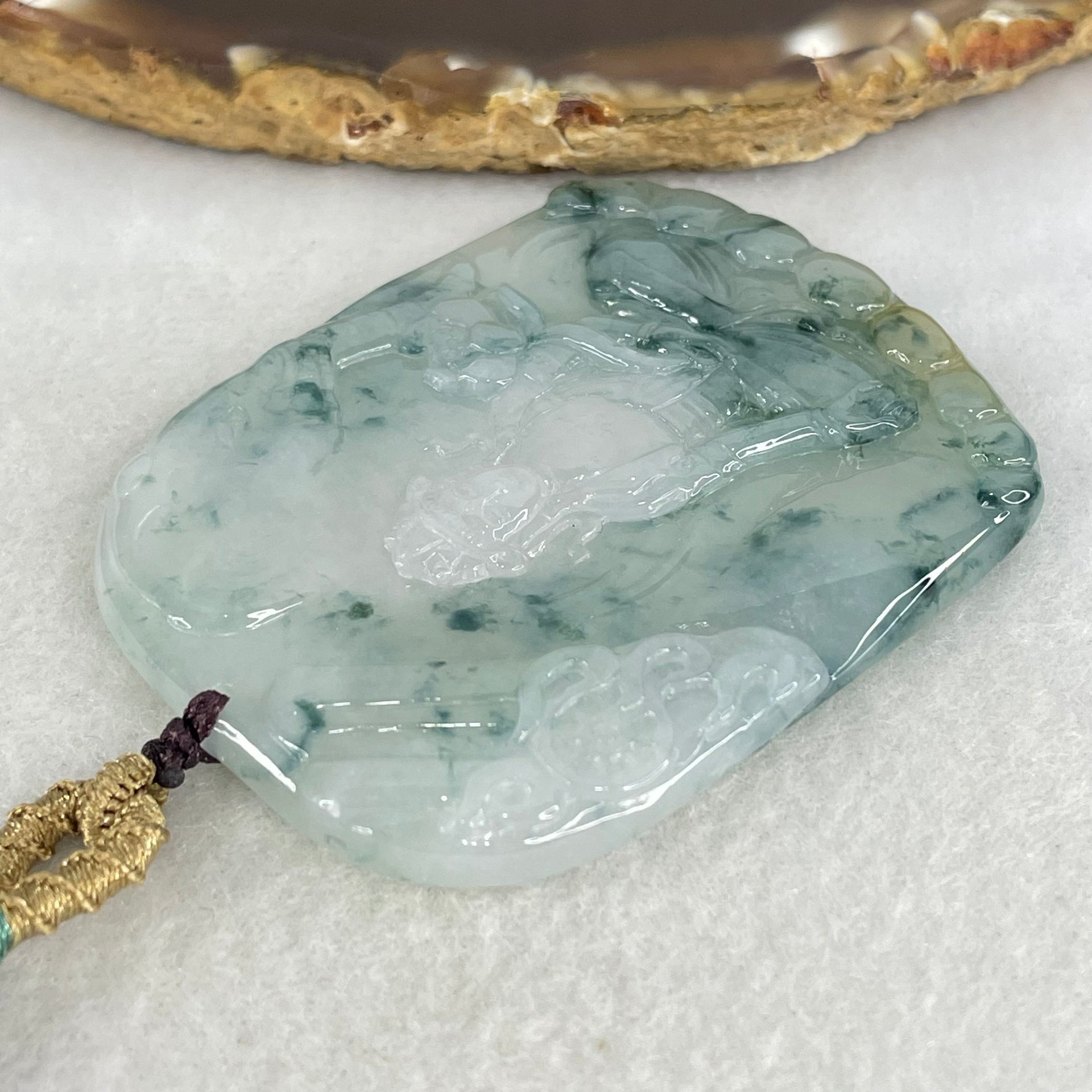 Type A Semi Icy Green with Lavender and Yellow and Blueish Green Piao Hua Jadeite Pendant 32.98g 59 by 46 by 5mm - Huangs Jadeite and Jewelry Pte Ltd