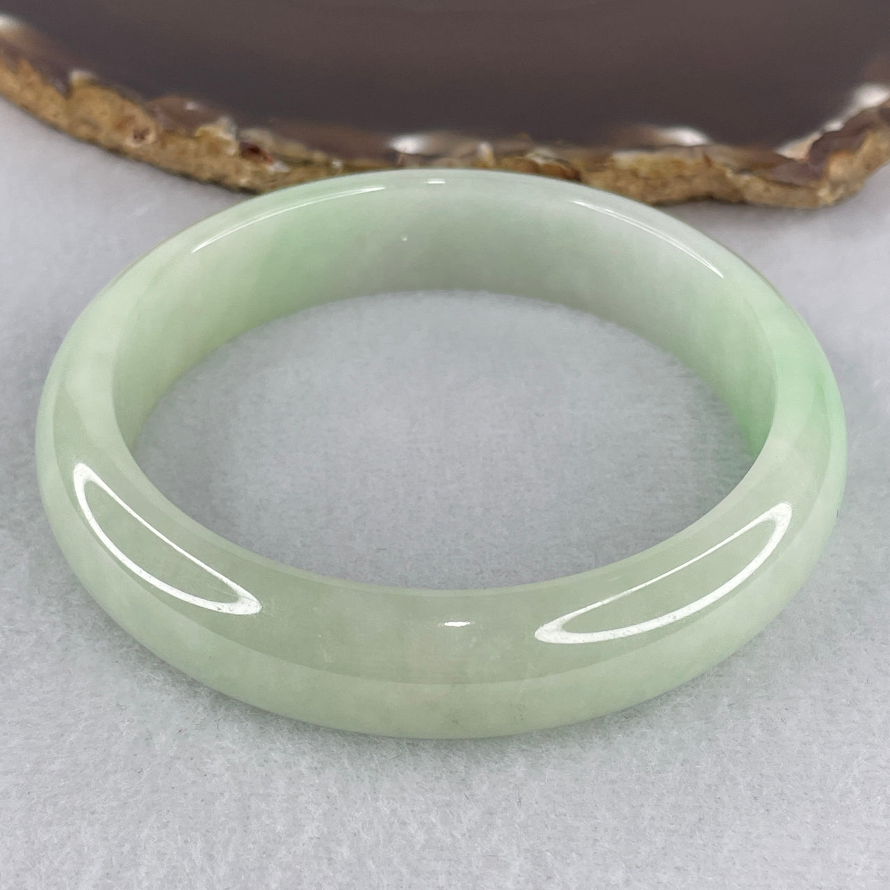 Certified Natural Type A Light Green Jadeite Bangle | Majestic Wide-Profile Flat-Internal Lines | Substantial Myanmar Feicui Universal Prosperity & Auric Protection Bangle (67.74g 14.7x8.4mm | 62.2mm Inner Diameter)