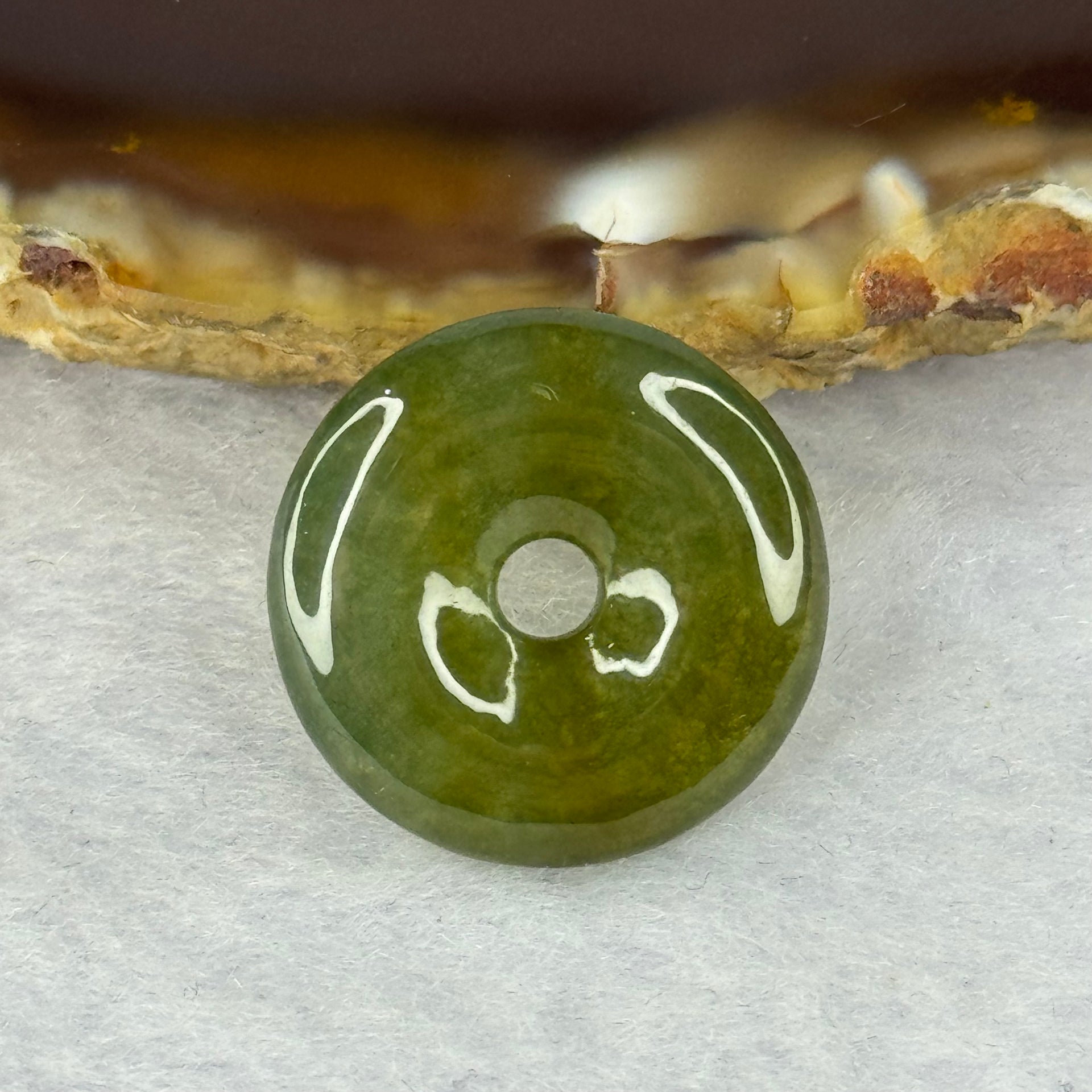 Type A Yellow Green Jadeite Ping An Kou Donut Pendant 2.90g 18.1 by 4.4mm - Huangs Jadeite and Jewelry Pte Ltd