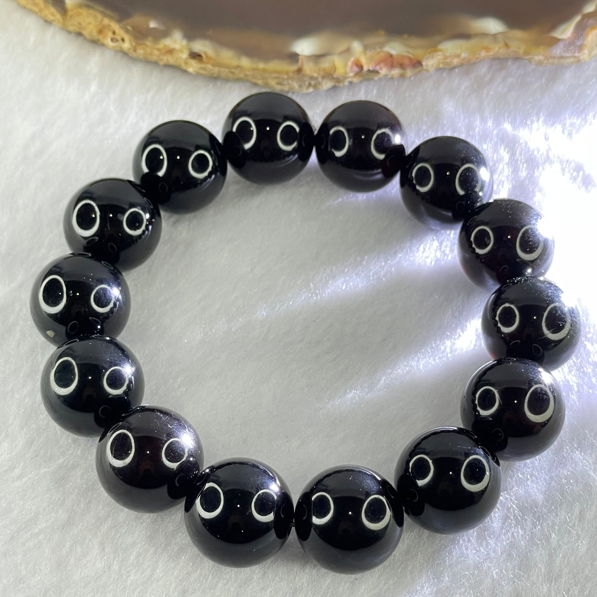 Special Grade Natural Black Gold King Amber Beads Bracelet 天然特一黑金王琥珀手链 28.85g 19cm 15.6mm 14 Beads - Huangs Jadeite and Jewelry Pte Ltd