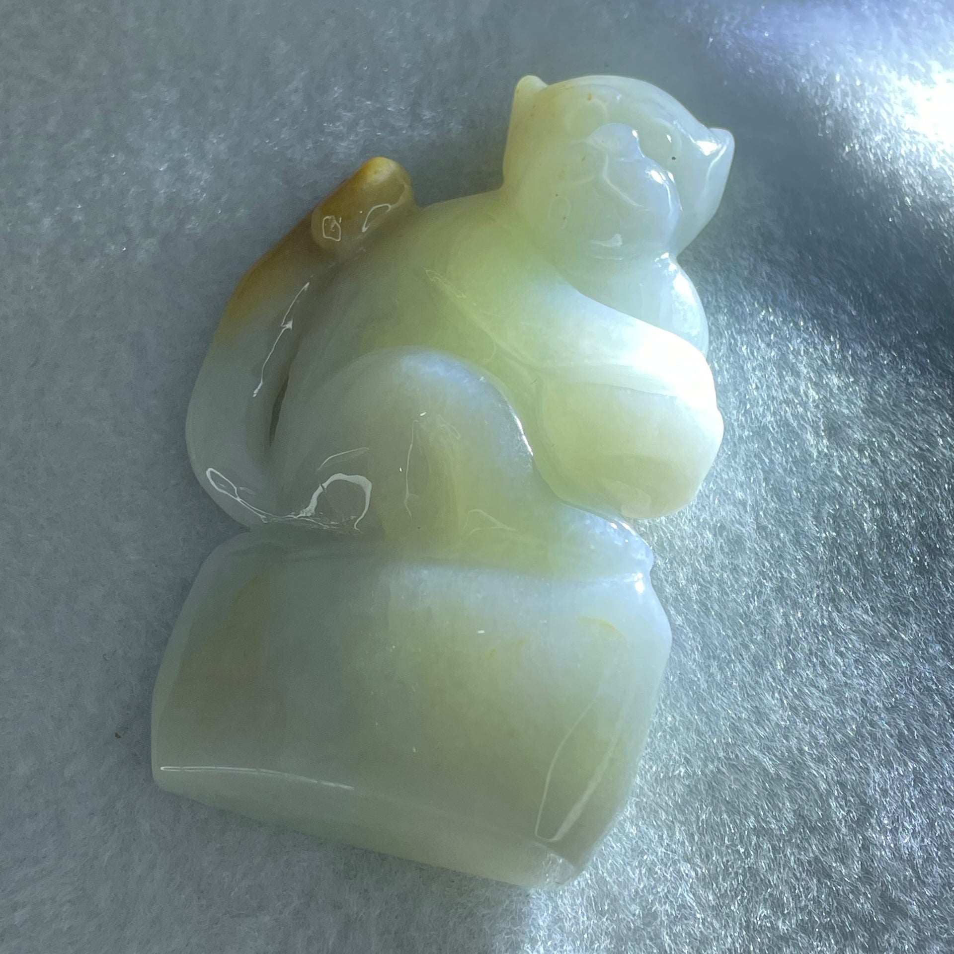 Type A Light Green with Brown Patches Jadeite Monkey Pendant 89.93g 77.0 by 47.9 by 17.1mm - Huangs Jadeite and Jewelry Pte Ltd