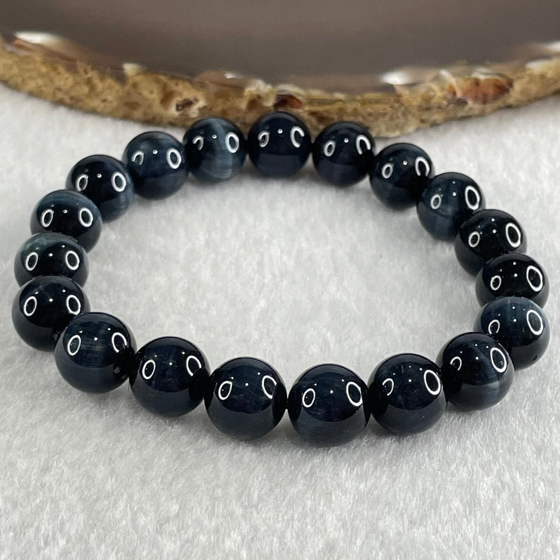 Natural Blue Tiger Eye Quartz Beads Bracelet 29.06g 16.5cm 10.5mm 19 Beads - Huangs Jadeite and Jewelry Pte Ltd